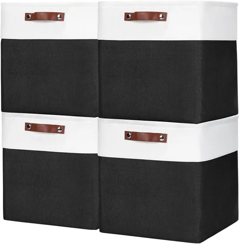 Miniatura 39 de Bagnizer 13x13 Cajas de almacenamiento cúbicas, caja de almacenamiento plegable de tela, paquete de 4 cestas de armario con asas para organizar