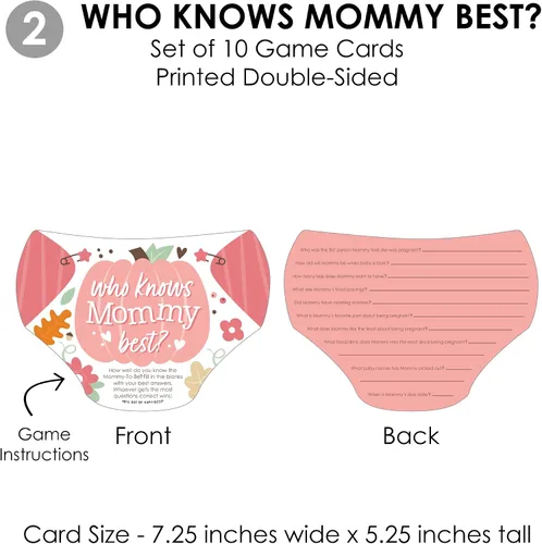 Miniatura 5 de Big Dot of Happiness Girl Little Pumpkin - 4 juegos de baby shower de otoño - 10 cartas cada uno - Quién sabe mejor a mami, cuestionario de mamá