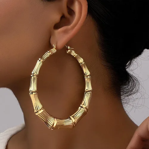 Miniatura 4 de Aretes de bambú para mujeres, gran set de aretes de aro de bambú, estilo hip hop de los 80 y 90, joyería para regalos de fiesta, accesorios