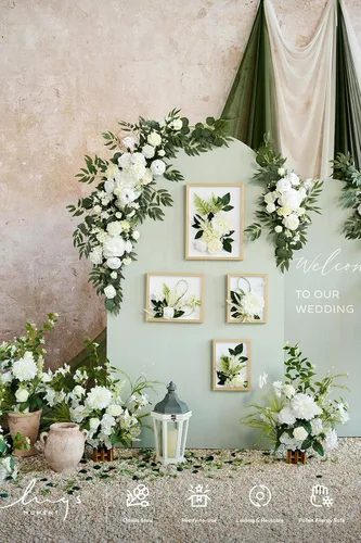 Miniatura 4 de Ling's moment - Flores básicas de arco con cortinas (juego de 4) – 2 piezas de flores con 5 cortinas de arco para decoración de árbol de 5 pies x 6