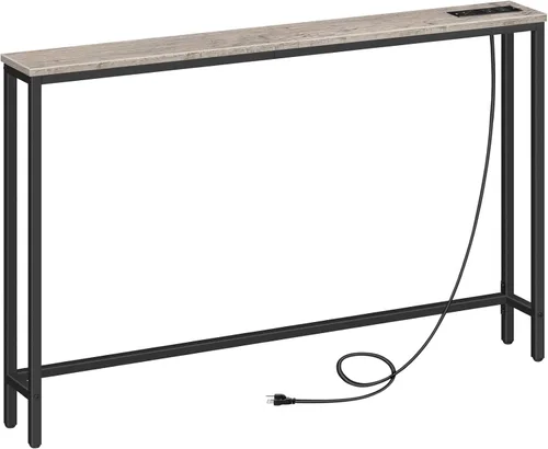Miniatura 12 de HOOBRO Mesa consola delgada de 39.4 pulgadas con toma de corriente, mesa detrás del sofá de 5.9 pulgadas con estación de carga, mesa de sofá