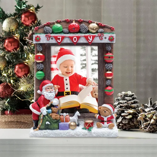 Miniatura 3 de Marco de fotos iluminado de resina JOY Christmas Santa de 5" x 7
