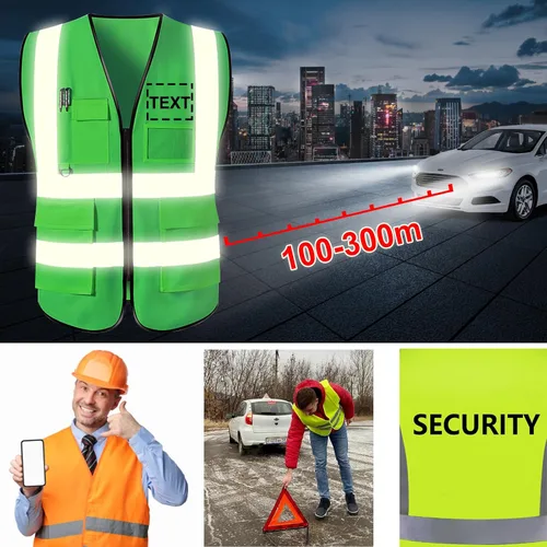 Miniatura 6 de Chaleco de seguridad personalizado de alta visibilidad, reflectante, con logotipo, bolsillo para fotos, cremallera, personalizable, clase 2
