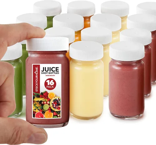 Miniatura 7 de Stock Your Home Botellas de vidrio con tapas (paquete de 8) botellas de jugo de 2 onzas, para el bienestar o el jengibre, a prueba de fugas, aptas