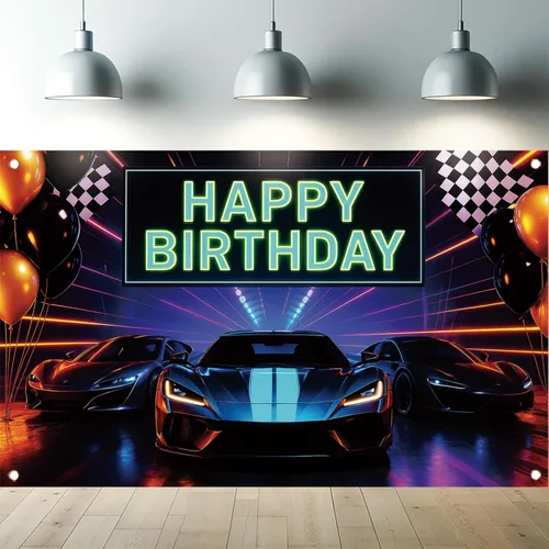 Miniatura 12 de Telón de Fondo Pancarta de Feliz Cumpleaños de Carreras de Fórmula 1 Fondo de Fotografía de Auto F1 Decoraciones de Fiesta de Carreras Suministros