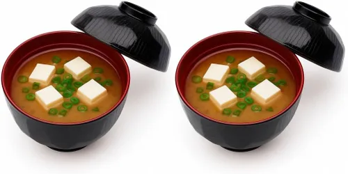 Miniatura 10 de JapanBargain Juego de 10 cuencos de sopa de miso japonés con tapas, pequeños cuencos tradicionales lacados, tamaño japonés auténtico, fabricado