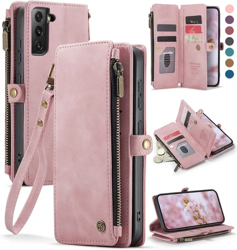 Miniatura 14 de Defencase Funda compatible con Samsung Galaxy S22 5G con tarjetero de bloqueo RFID para mujeres y hombres, correa magnética de piel sintética