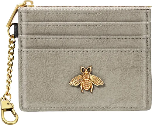 Miniatura 39 de SEAVILIA Tarjetero llavero cartera para mujer con ventana de identificación RFID monedero regalo abeja delgada minimalista pequeña cartera