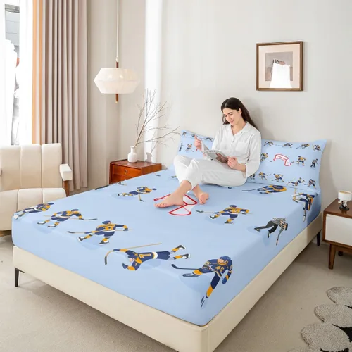 Miniatura 5 de Sábana bajera ajustable de bolsillo profundo para niñas y niños, juego de ropa de cama de hockey de disco decorativo para habitación, juego
