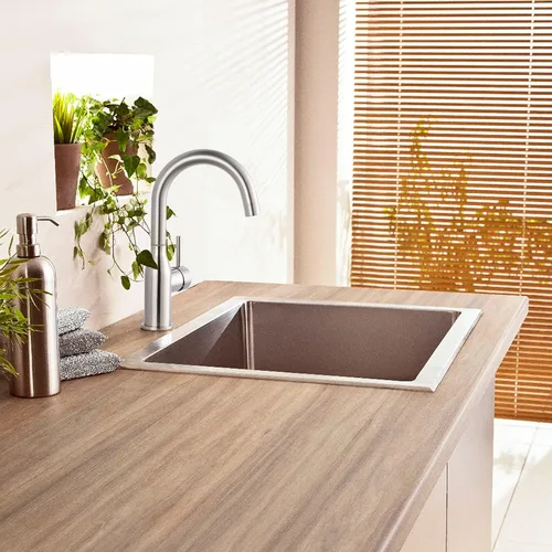 Miniatura 3 de WOWOW Grifo de Fregadero de Barra de Una Sola Manija, Grifo de Barra de 1 Orificio, Grifo de Cocina Pequeño de Níquel Cepillado, Grifo Comercial
