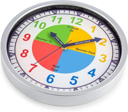 Miniatura 4 de Bernhard Products Reloj de pared colorido para niños, para enseñar el tiempo, silencioso, sin tictac, herramienta de aprendizaje educativa, números