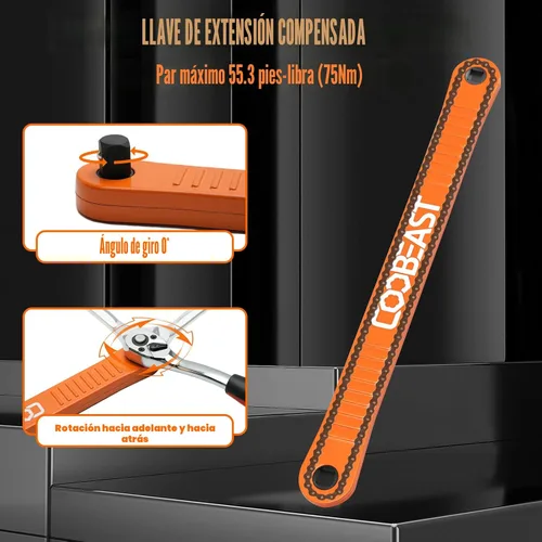 Miniatura 4 de coobeast Llave de extensión de desplazamiento de 3/8 pulgadas, herramienta extensora de llave de vaso lista para impactos, con adaptadores de unidad