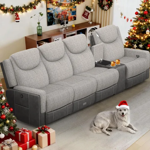 Miniatura 19 de Dresegmt Sofá reclinable, 2 vías multifunción manual de 3 plazas con portavasos, almacenamiento y puertos USB, moderno sofá multifuncional, sofá