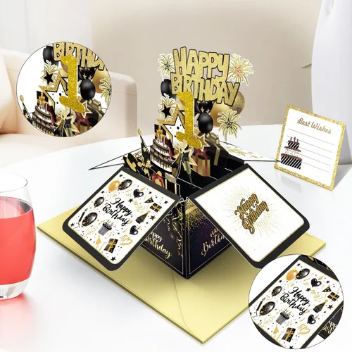 Miniatura 4 de Tarjeta de cumpleaños número 1 de Joycard, decoraciones de cumpleaños número 1 para niñas y niños, para ella o él, tarjetas 3D de feliz cumpleaños