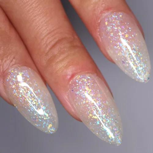Miniatura 12 de Polvo de inmersión de uñas transparente que brilla en la oscuridad mezclado con polvo de capa superior de escamas de ópalo camaleón que cambia