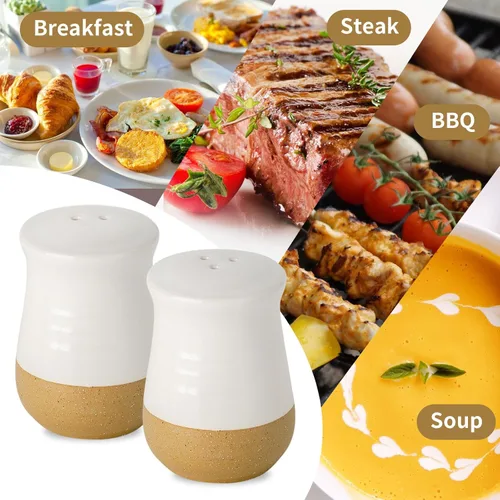Miniatura 4 de Hasense Juego de salero y pimentero, salero blanco de cerámica para encimera de cocina, bonitos pimenteros, juego de coctelero de especias