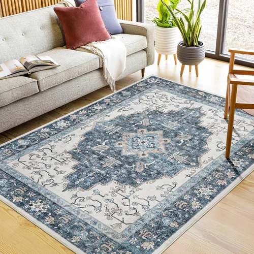 Alfombra vintage lavable, de estilo bohemio, de 6 x 9 pies, para sala de estar, dormitorio, cocina, suave, antideslizante, plegable, para