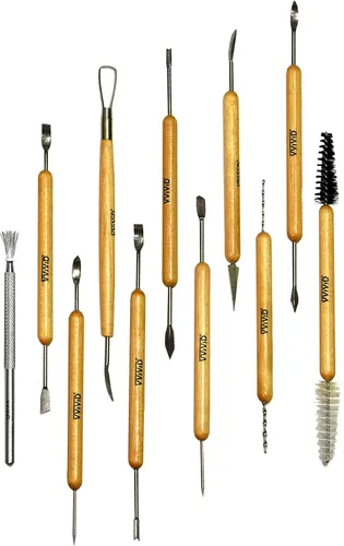 Miniatura 3 de VViViD Sculpt - Kit de herramientas manuales para esculpir cerámica y arcilla con mango de madera con punta de acero de 11 piezas