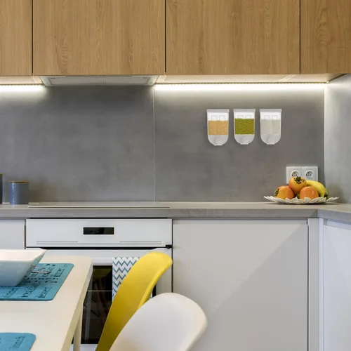 Miniatura 8 de DOITOOL Recipiente de almacenamiento montado en la pared, dispensador hermético de cereales de 33.3 onzas con diseño colgante para organización