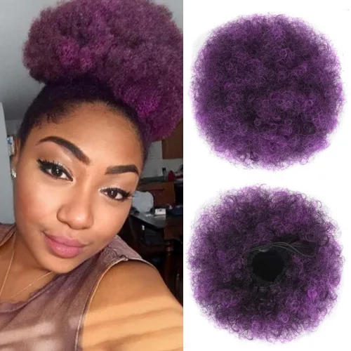 Miniatura 7 de Extensión de cabello de cola de caballo afro azul con cordón para mujeres negras, cola de caballo afro corta sintética para cabello natural, clip