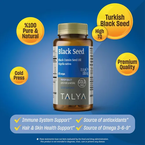 Miniatura 2 de TALYA Softgel de aceite de semilla negra con alta timoquinona - Apoyo inmunológico - Salud digestiva - Función cerebral - Movilidad articular