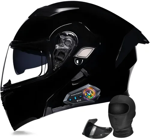 Miniatura 11 de Casco Modular Moto con Bluetooth Integrado, Doble Visera, Ventilación Múltiple, Forro Extraíble, ABS de Alta Densidad, DOT Homologado para Hombres