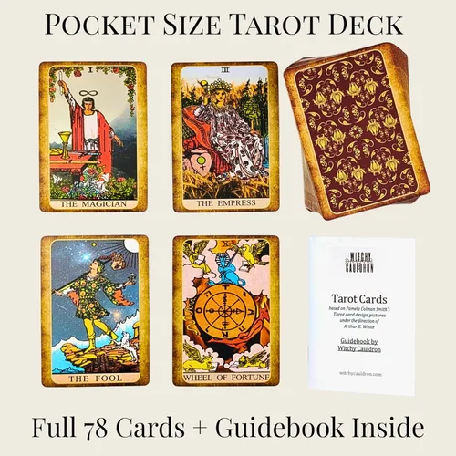 Miniatura 3 de Mazos de Cartas de Tarot Mini Witchy Cauldron – Kit de Bolsillo Rider Waite Oracle para Llevar con Guía Mini Mazo de Tarot para Principiantes