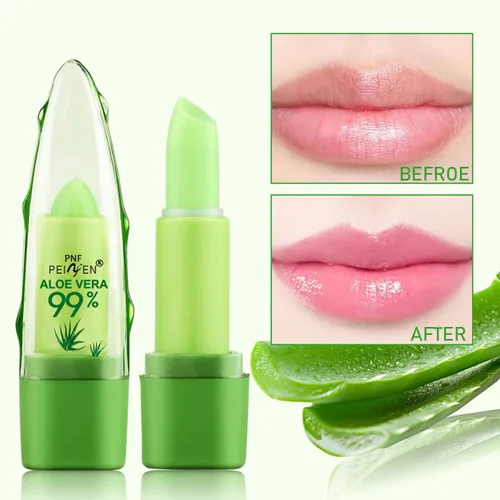 Miniatura 2 de Paquete de 2 lápices labiales de aloe vera, bálsamo labial nutritivo y regordete, bálsamo labial hidratante mágico que cambia de color, brillo