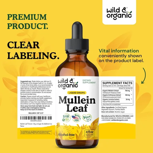 Miniatura 9 de Wild & Organic Gotas de gordolobo para pulmones - Limpieza y desintoxicación de hierbas - Extracto líquido de hoja de gordolobo para pulmones