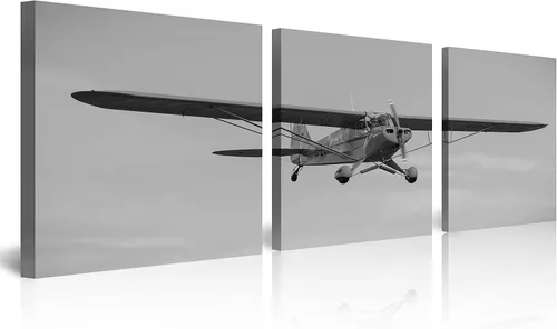 Miniatura 18 de 3 piezas de arte de pared en lienzo en blanco y negro vintage de la Segunda Guerra Mundial, aviones de combate militares, impresiones de fotografía