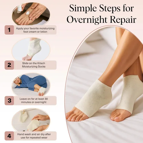 Miniatura 7 de Kitsch - Calcetines hidratantes para tratamiento de talones agrietados – Calcetines de spa reutilizables para mujeres y hombres con forro de gel