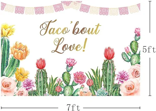 Miniatura 2 de MEHOFOND Telón de fondo de fotos de amor de 7 x 5 pies, fiesta mexicana, cactus rosa, floral, fondo de fotografía, boda, despedida de soltera