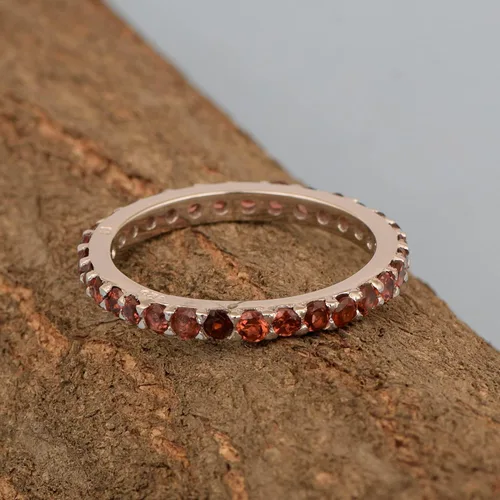 Miniatura 3 de Anillo de boda de plata de ley 925 maciza apilable redondo de 0.079 pulgadas, piedras natales, anillo de boda para mujer