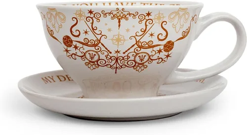 Juego de taza y platillo de cerámica de 12 onzas de Harry Potter Grim | Artículo coleccionable oficial del Mundo Mágico | Juego de regalo para una