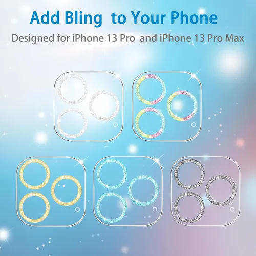 Miniatura 7 de Pack de 3 protectores de lente de cámara de vidrio templado Dengduoduo para iPhone 13 Pro de 6.1" y iPhone 13 Pro Max de 6.7", brillo de diamantes