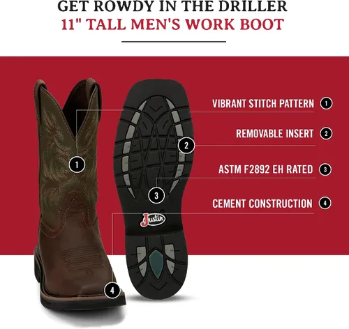 Miniatura 5 de Justin Botas de trabajo blancas Stampede Sq Toe para hombre
