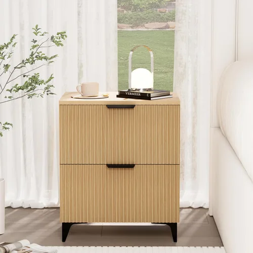 Miniatura 32 de Royal Windsor Mesita de noche acanalada con 3 cajones, mesa auxiliar lateral, armario de almacenamiento de acento, mesita de noche moderna