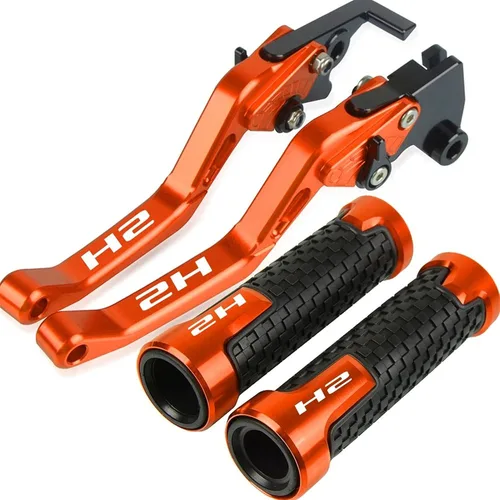 for Kawasaki H2 H2R 2015-2016 Motorcycles Accessories Aluminum Handle Grips Handlebar Grip Short Brake Clutch Lever H2 Logo (Color : 1)