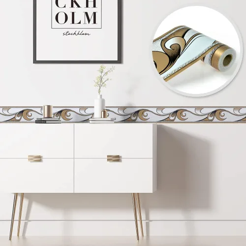 Miniatura 2 de Papel tapiz autoadhesivo para despegar y pegar, diseño abstracto moderno, marrón/blanco, extraíble, para pared, borde decorativo para techo