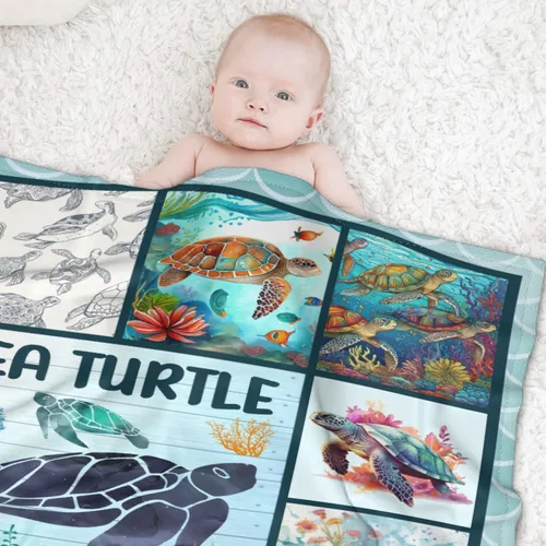 Miniatura 6 de Manta de tortuga marina, regalos para niños, manta de franela suave y cálida para sofá, cama de viaje, 30 x 40 pulgadas para mascotas