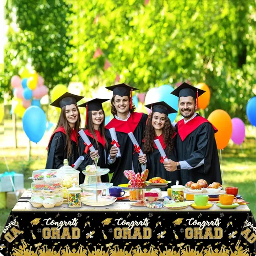 Miniatura 4 de chiazllta Juego de 3 manteles de graduación de la clase de 2026 con texto en inglés "Congrats Grad", color negro, decoración de fiesta, suministros