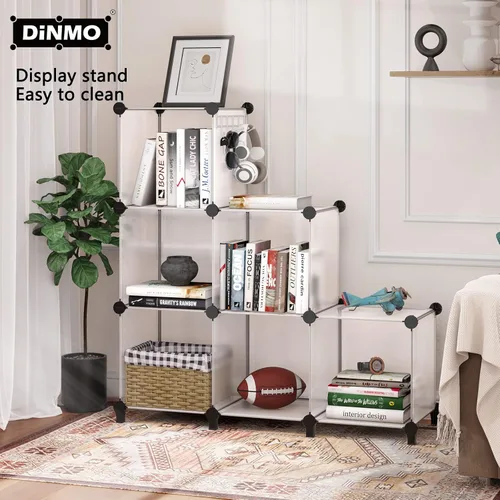 Miniatura 3 de DINMO Organizador de almacenamiento de 6 cubos, estantería, estante de exhibición con mazo de madera, almacenamiento de gabinete para niños