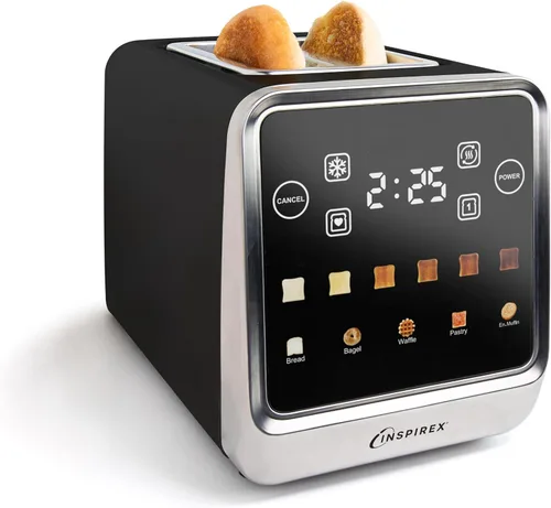 Miniatura 12 de Inspirex - Tostadora de palanca con pantalla táctil de dos rebanadas, color negro