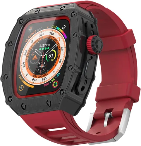 Miniatura 7 de Estuche de Lujo para Apple Watch Ultra 3/2/1 49mm Banda FKM, Cubierta de Metal con Parachoques Resistente + Vidrio Incorporado + Correa