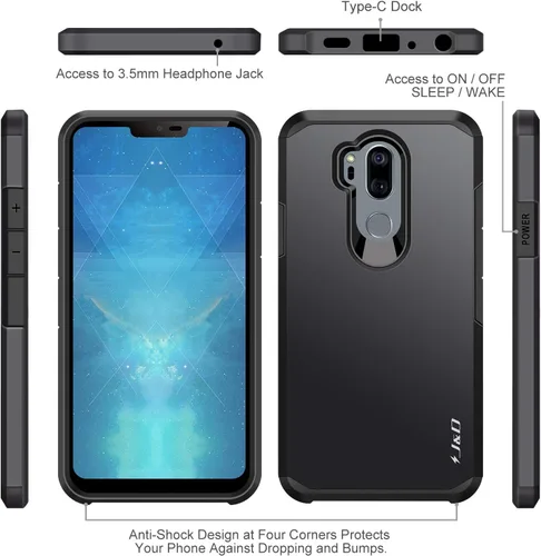 Miniatura 2 de J&D Funda protectora resistente de doble capa híbrida a prueba de golpes para LG G7 ThinQ, funda protectora resistente, color negro