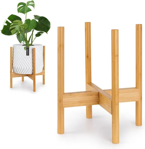 Miniatura 23 de Fox & Fern Soporte Grande Ajustable para Plantas de Interior — 11 a 15 Pulgadas, Soporte Premium de Bambú Estilo Moderno de Mediados del Siglo