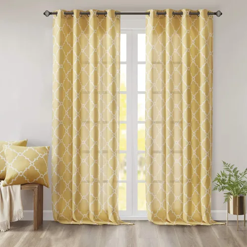 Miniatura 34 de Madison Park Saratoga - Cortina individual para ventana con filtro de luz, estampado de calado, 1 panel con ojales en la parte superior, para sala