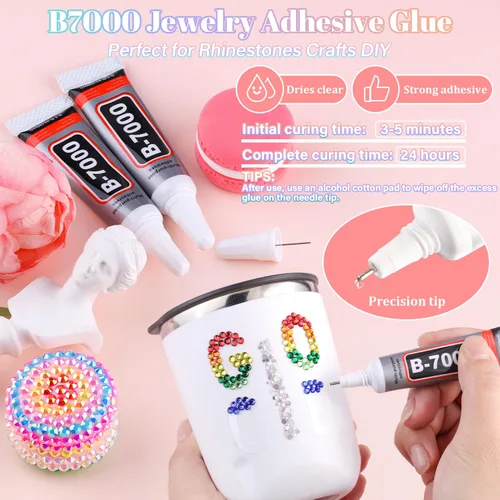 Miniatura 5 de 24000 piezas de diamantes de imitación de resina para embellecer con pegamento para joyería B7000, diamantes de imitación multicolor de 3 mm