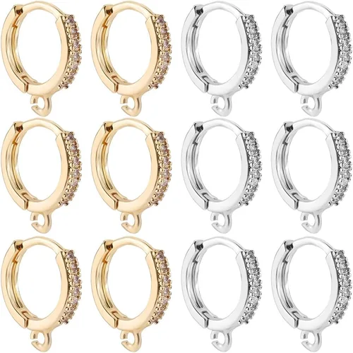 Miniatura 7 de Beebeecraft 1 caja de 14 ganchos de circonita cúbica chapados en oro de 18 quilates, aretes de aro de clip francés con lazo para hacer aretes