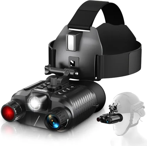 Dsoon Gafas de visión nocturna, prismáticos de visión nocturna recargables mejorados montados en la cabeza con infrarrojos, manos libres, linterna
